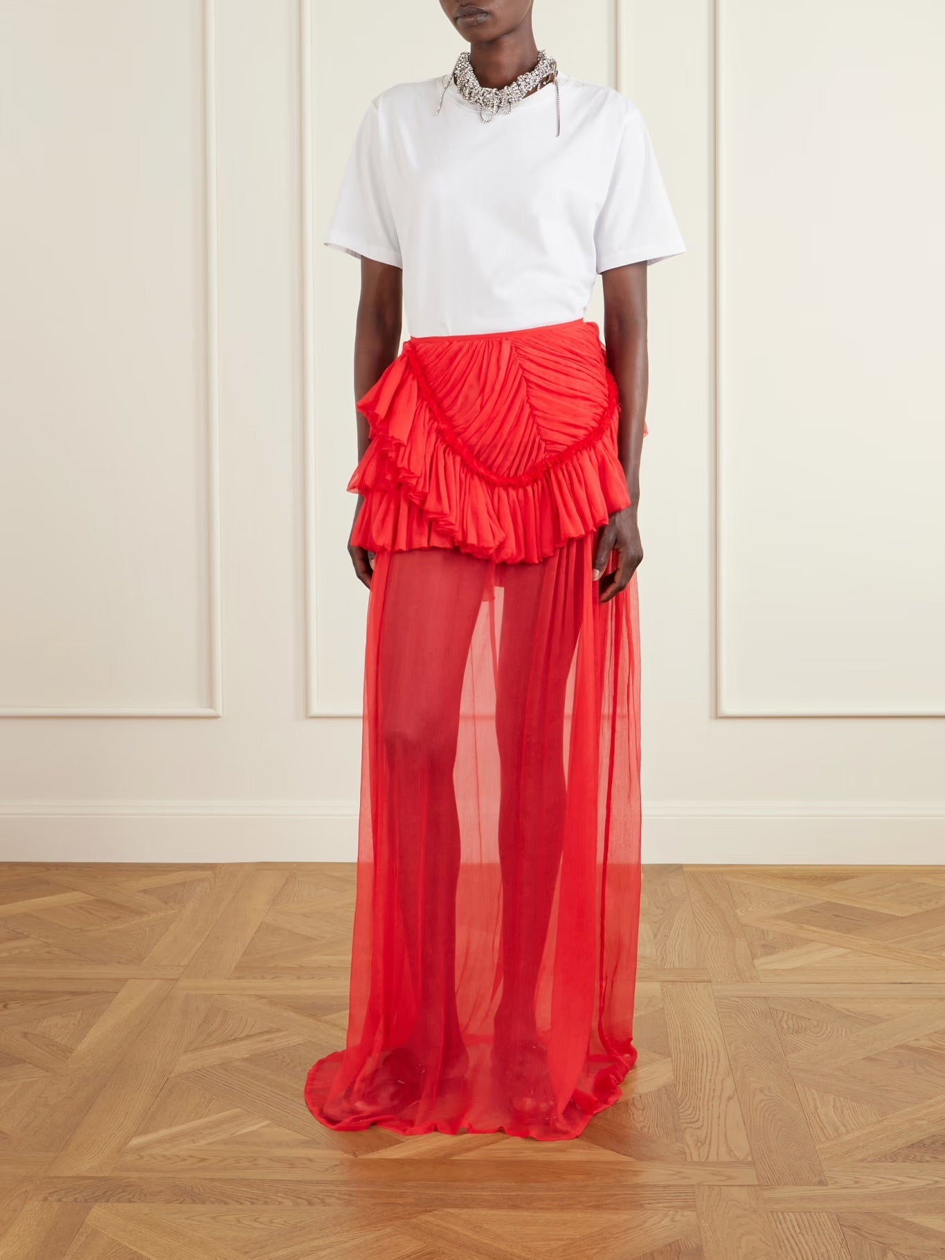 Shelby Ruffled Silk-Chiffon Maxi Skirt