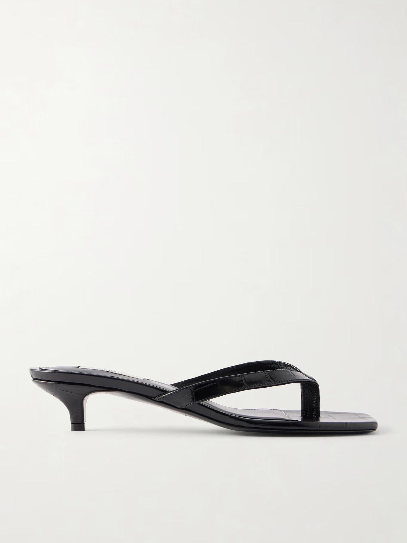 Toteme Croc-Effect Leather Thong Sandals in Black