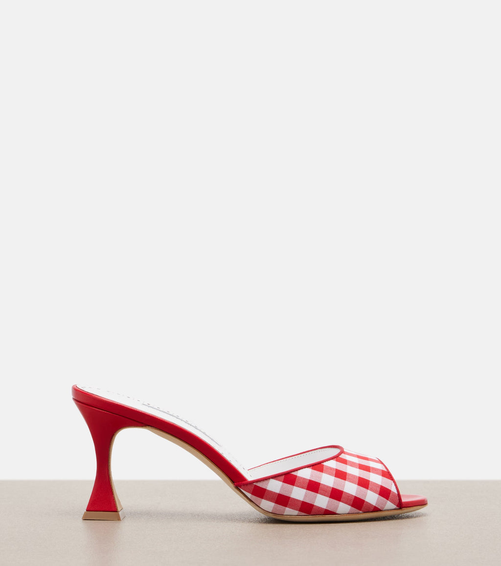 Manolo Blahnik Jadara Leather-Trimmed Gingham Mules – Red