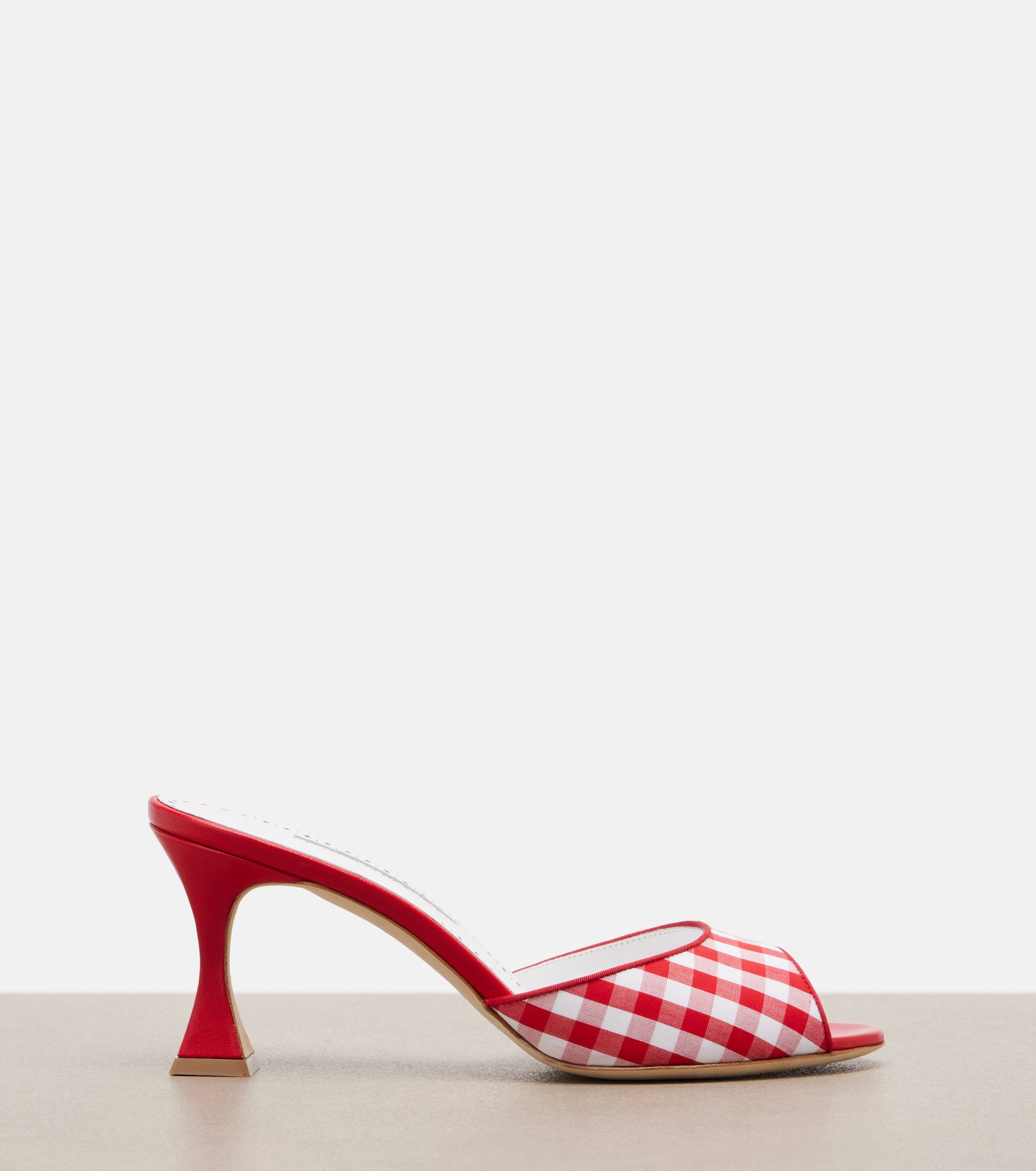 Manolo Blahnik Jadara Leather-Trimmed Gingham Mules – Red