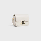 Céline Teen Triomphe Bag in Shiny Calfskin with Enamel Closure – White Cotton/Black