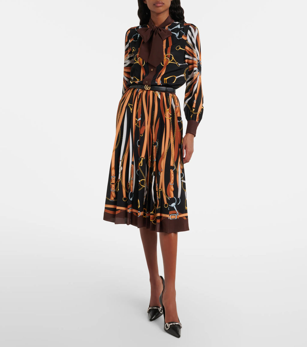 Gucci Printed Tie-Neck Silk Shirt Dress – Multicoloured