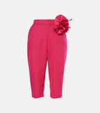 Area Floral Appliqué Wool Capri Pants in Pink