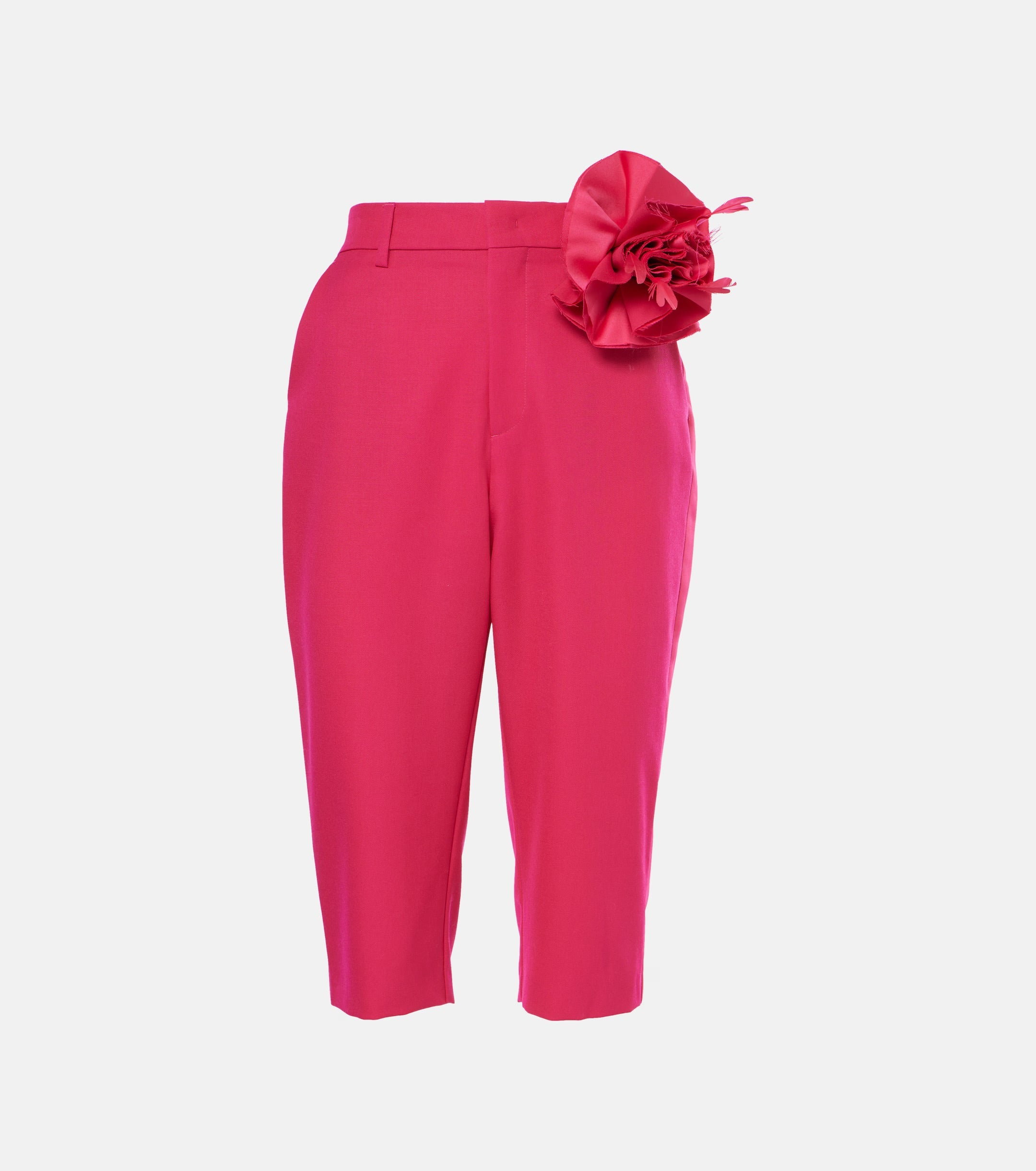 Area Floral Appliqué Wool Capri Pants in Pink