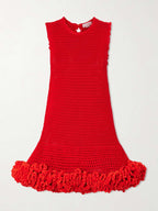 Nature Flow Ruffled Open-Knit Wool Mini Dress