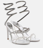 René Caovilla Cleo Embellished Satin Sandals – Silver