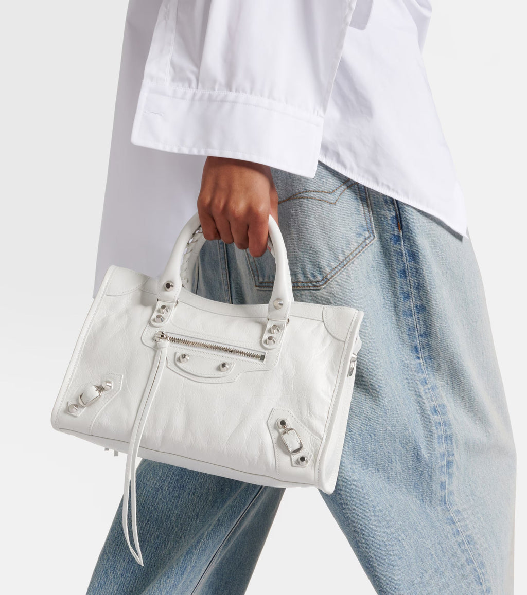 Balenciaga Le City Small Leather Shoulder Bag White