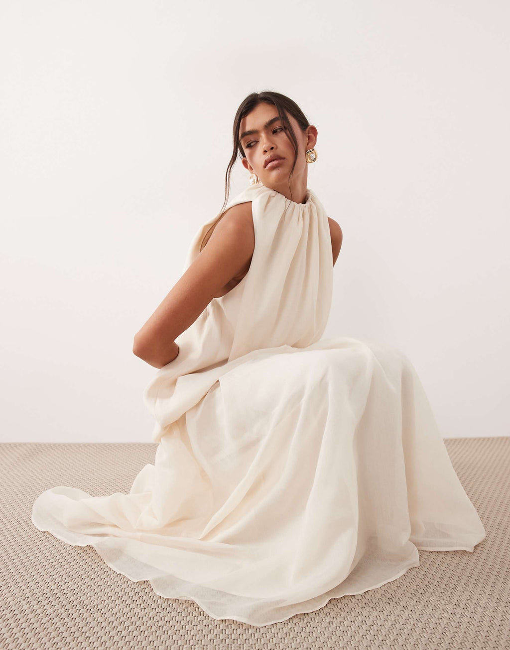 Gathered Halter Neck Maxi Dress