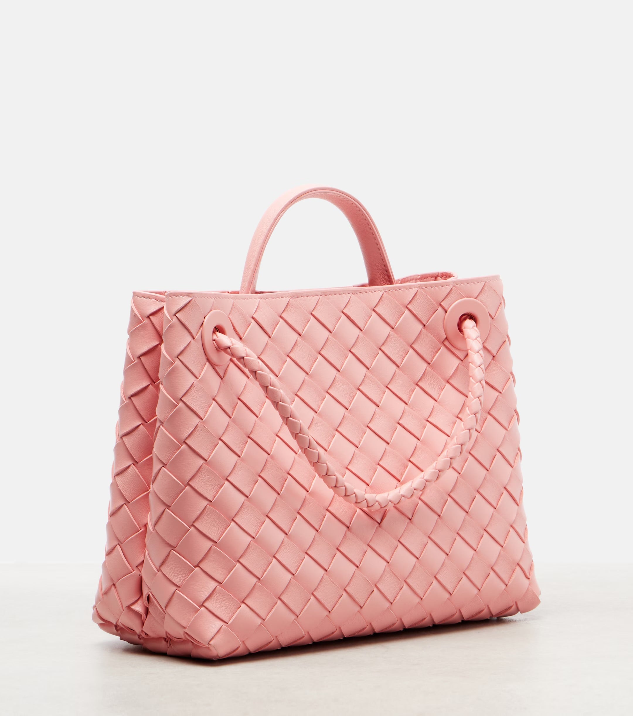 Bottega Veneta Andiamo Intrecciato Small Leather Tote – Pink