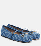 Gucci Horsebit GG Denim Ballet Flats