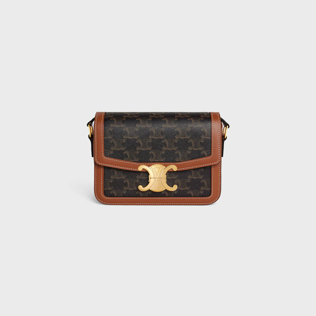 Céline Teen Triomphe Bag in Triomphe Canvas and Calfskin – Tan