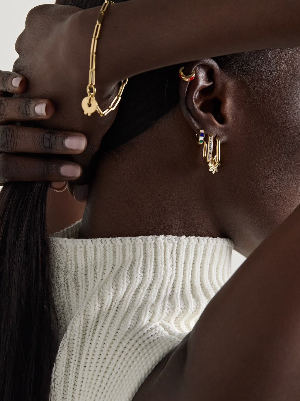 Internal Compass Tenet Ceramic Single Hoop Earring, 18K Gold