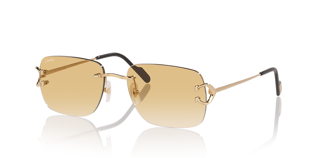 Cartier CT0330S Rimless Rectangle Sunglasses in Gold Metal with Yellow Gradient Lenses