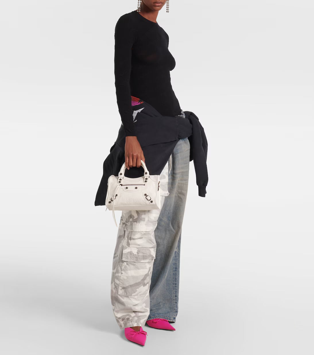Balenciaga Le City Mini Leather Shoulder Bag White