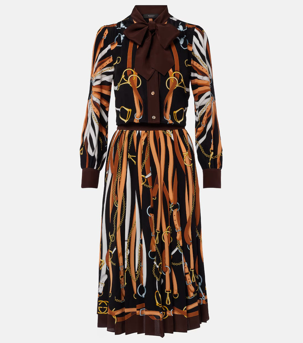 Gucci Printed Tie-Neck Silk Shirt Dress – Multicoloured