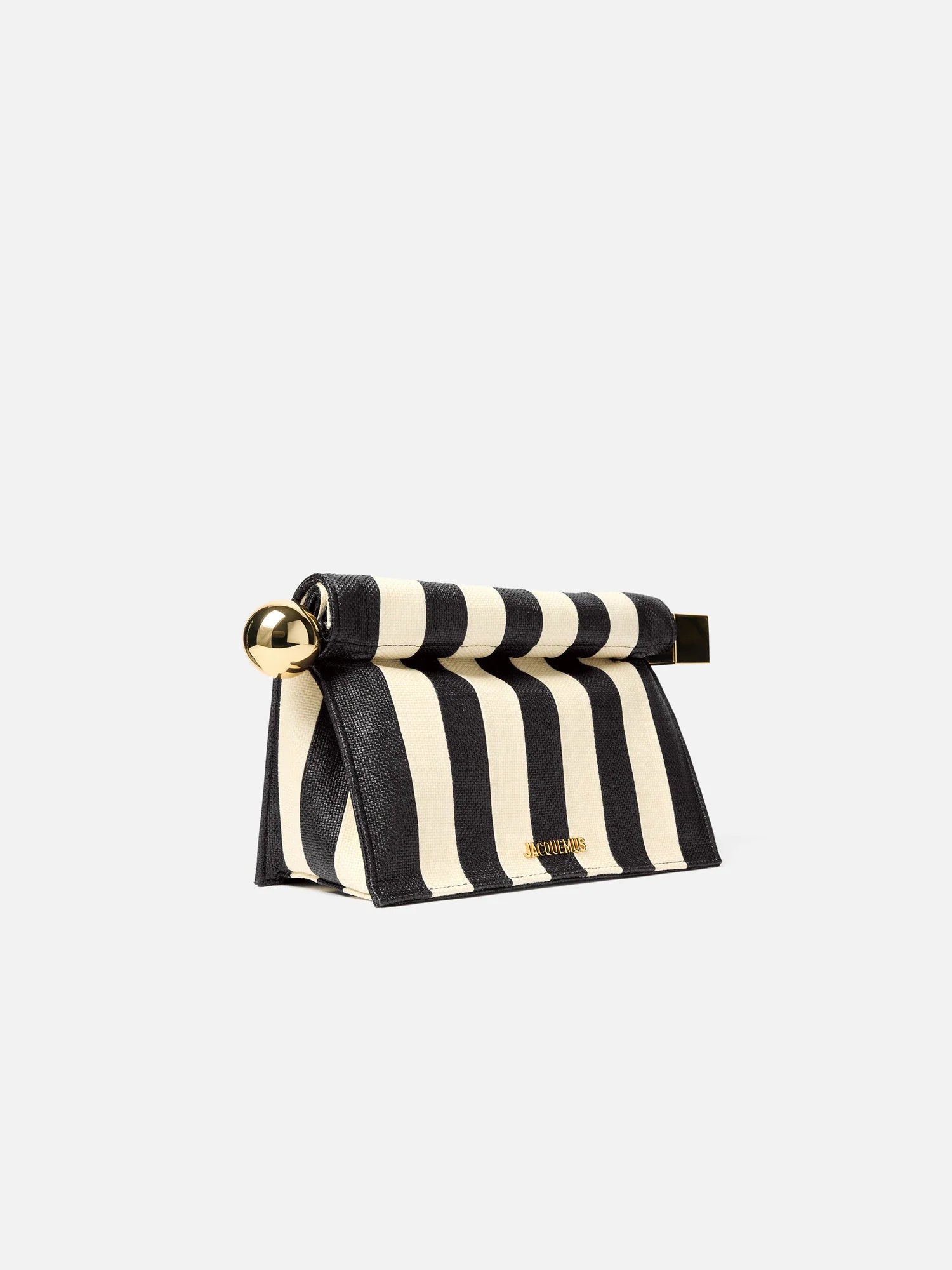 Rond Carré Striped Clutch – Black & Ivory Raffia