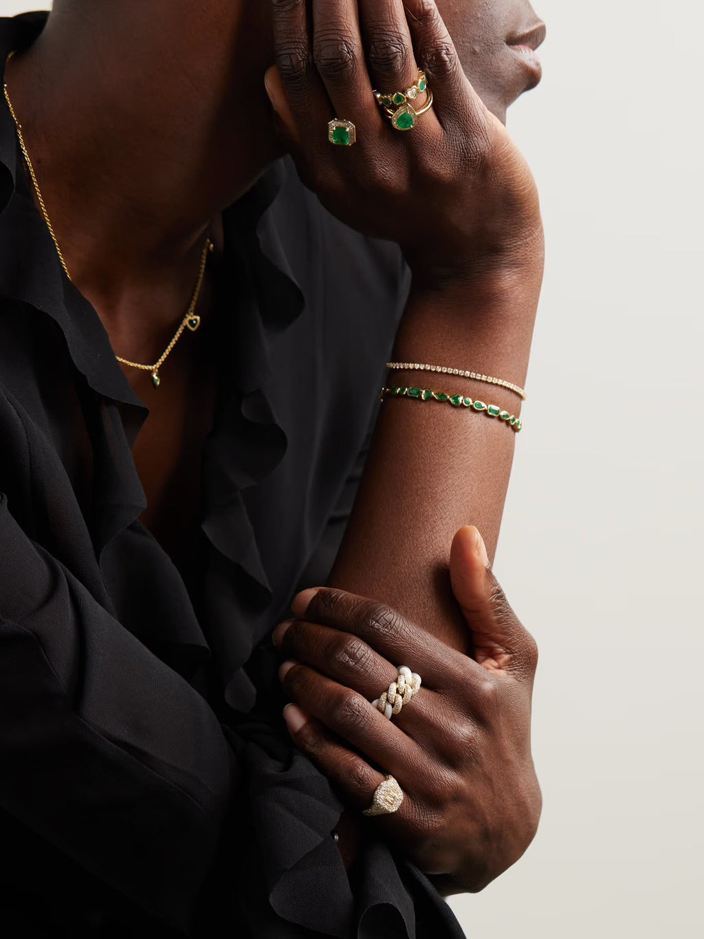 Essential Link Ceramic and Diamond Ring, 18K Gold