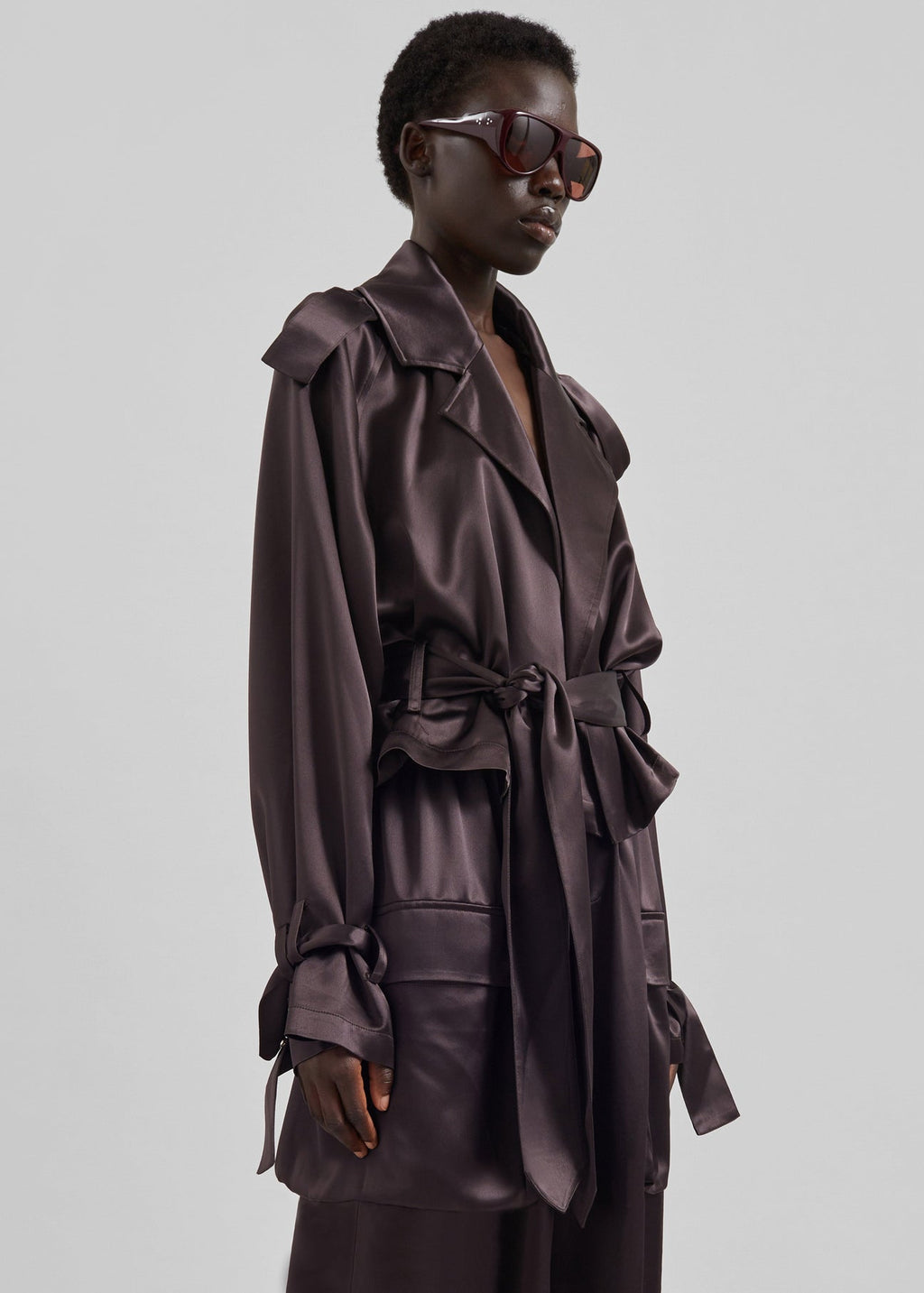 Simona Cropped Satin Trench Coat