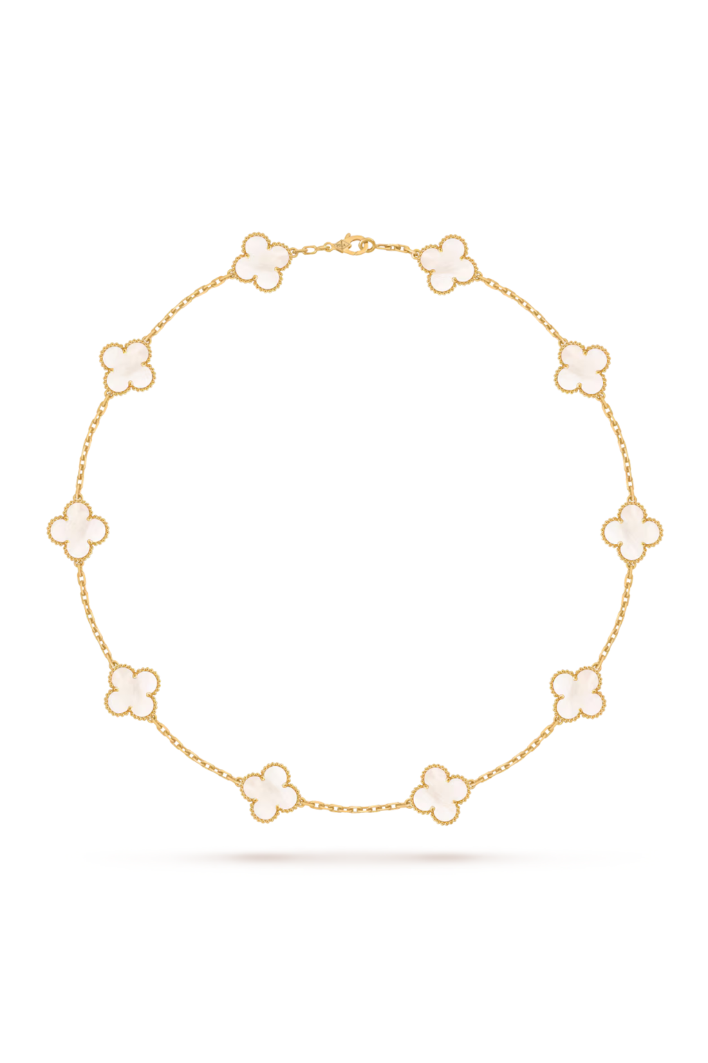 Vintage Alhambra Necklace, 10 Motifs, 18K Yellow Gold, Mother-of-Pearl