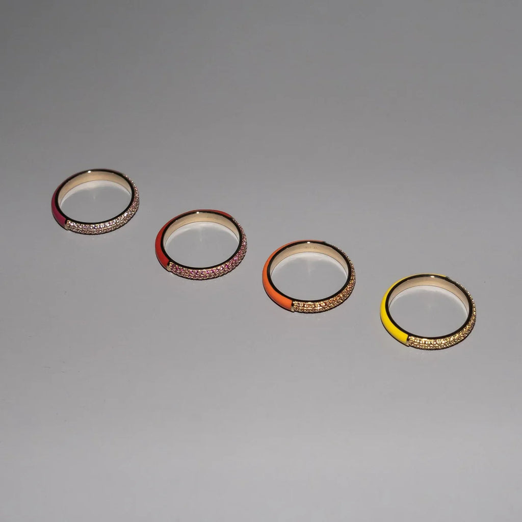 The Split Pave + Enamel Stacking Ring, 14K Gold