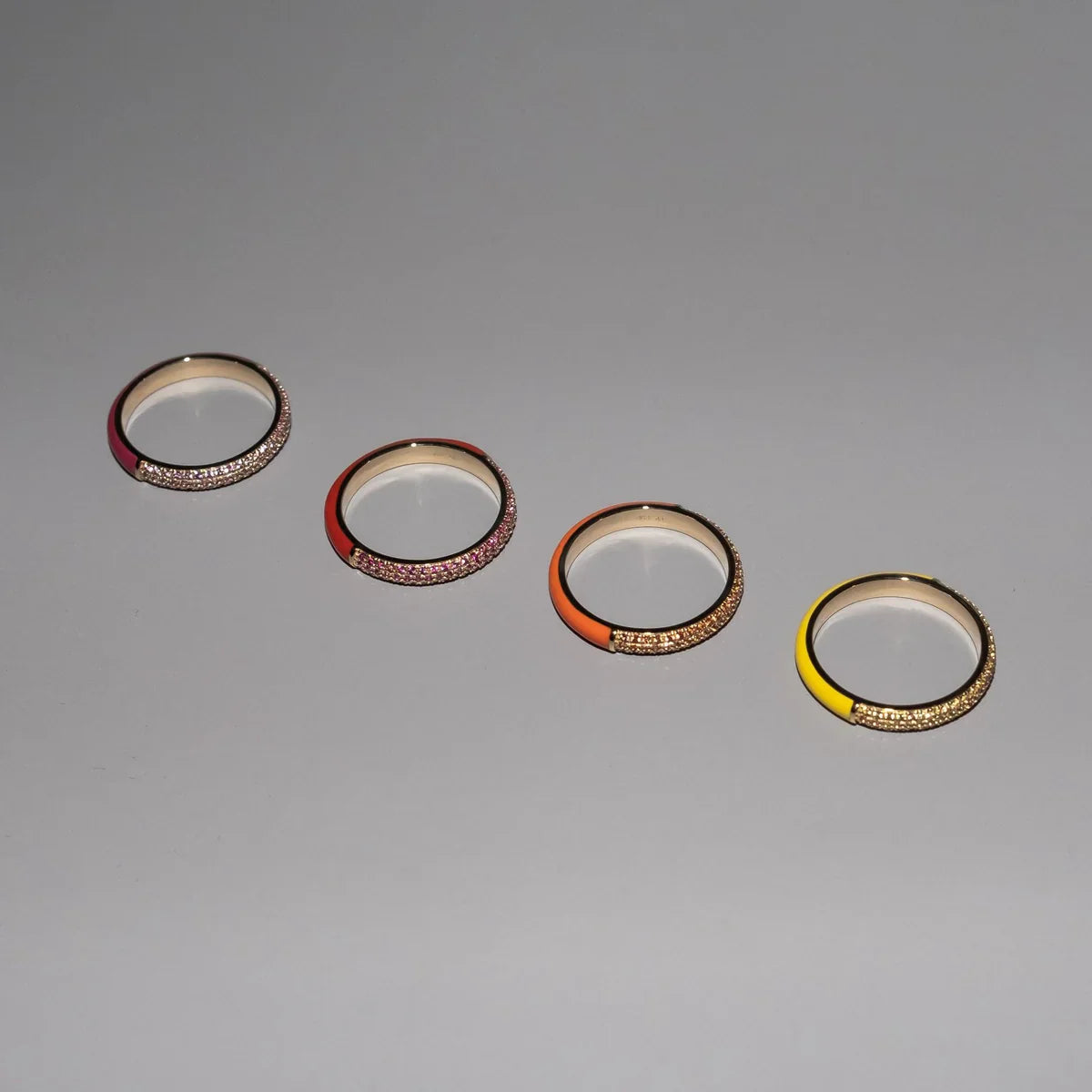 The Split Pave + Enamel Stacking Ring, 14K Gold