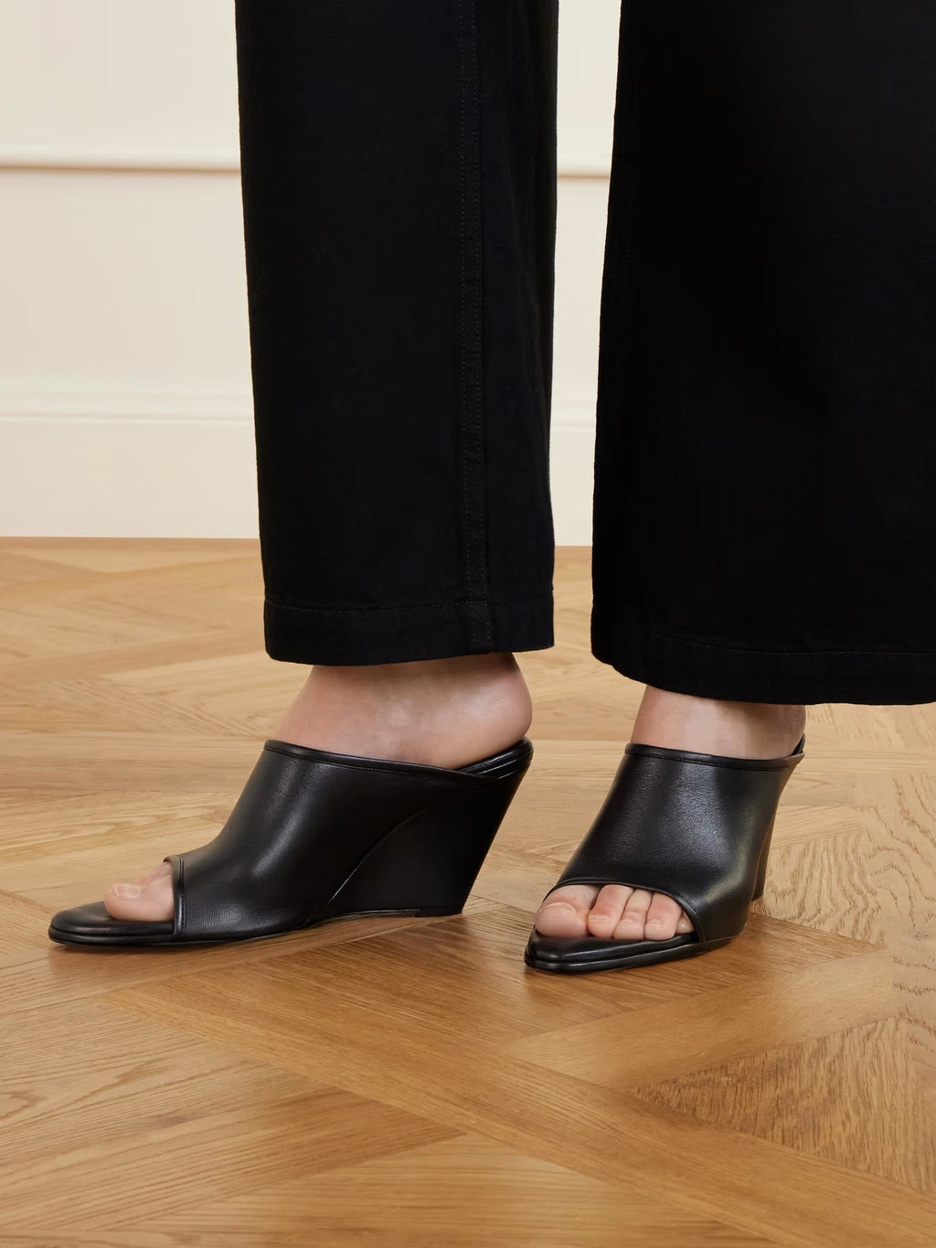 Christen 75 Stretch Leather Wedge Mules