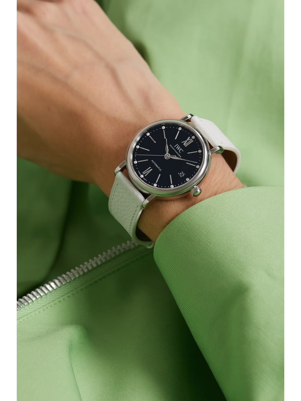 IWC Schaffhausen Portofino 37mm Automatic Stainless Steel, Textured-Leather and Diamond Watch