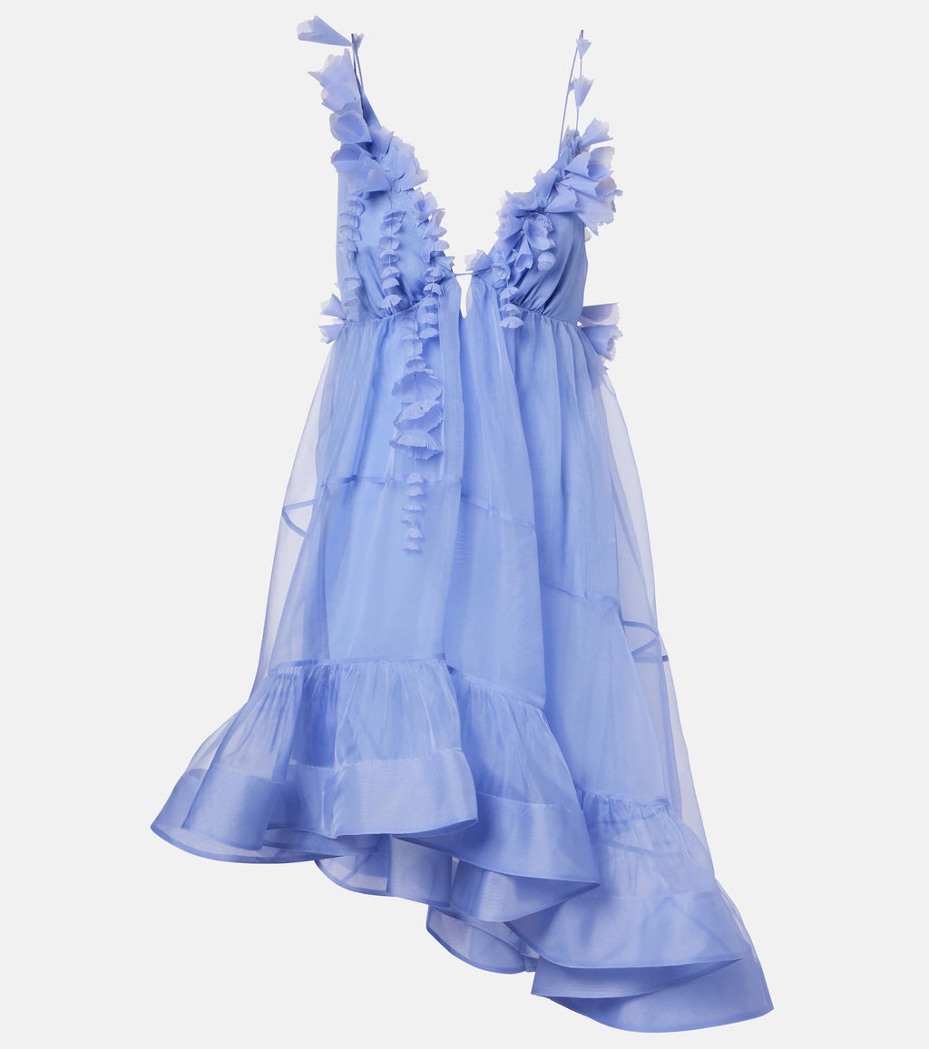 Zimmermann Como Asymmetric Floral-Appliqué Silk Minidress