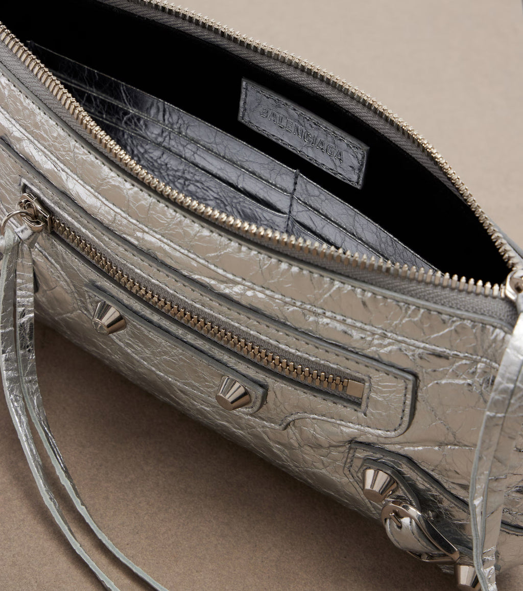 Balenciaga Le City Metallic Leather Shoulder Bag Silver
