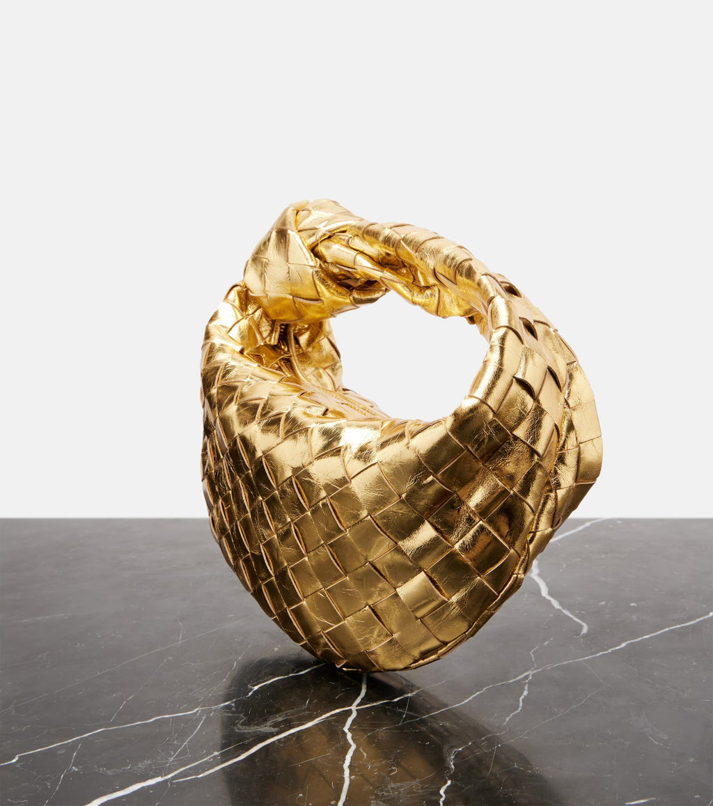 Bottega Veneta Jodie Intrecciato Metallic Leather Tote – Gold