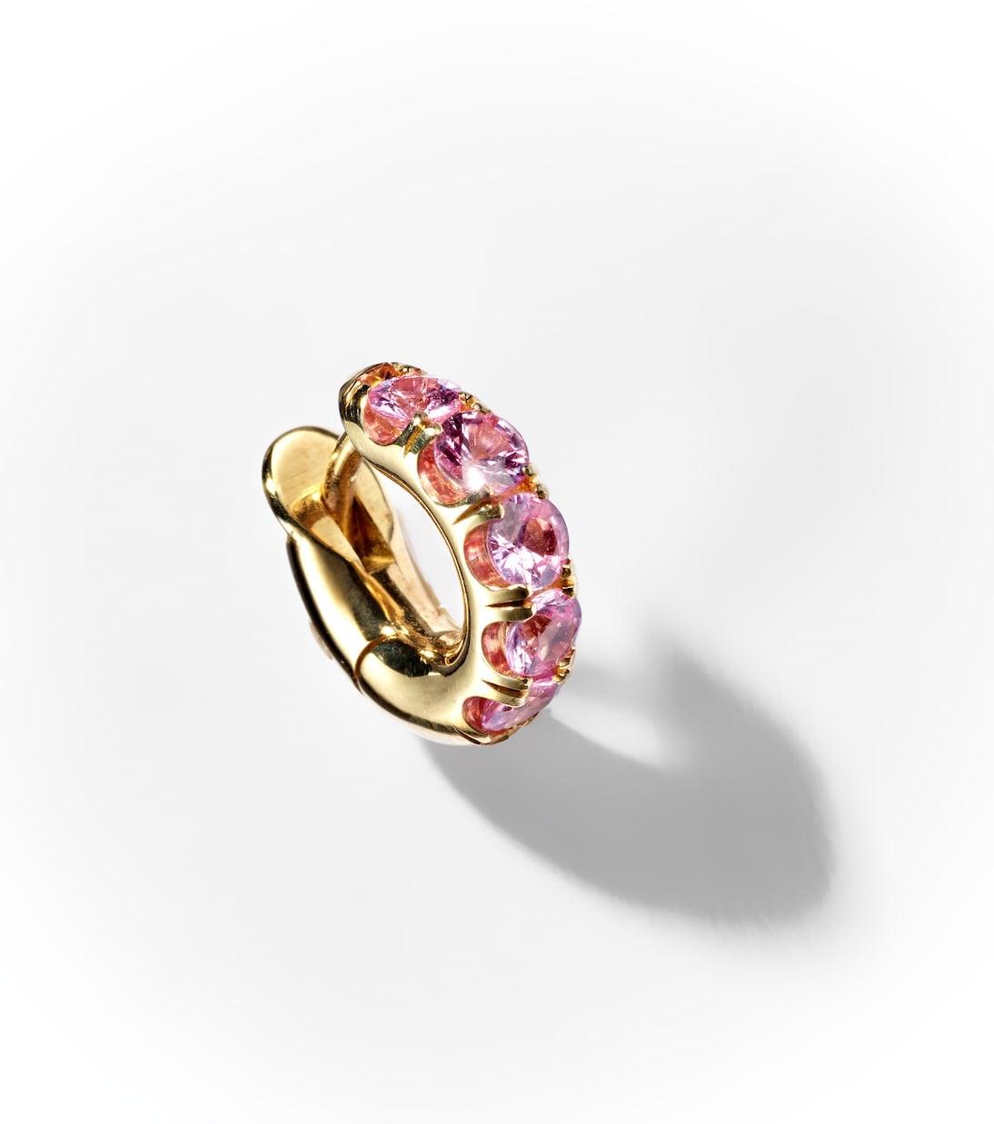 Mini Macro Hoop 18kt Yellow Gold Single Earring With Pink Sapphires