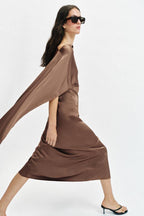 Satin Cape Midi Dress