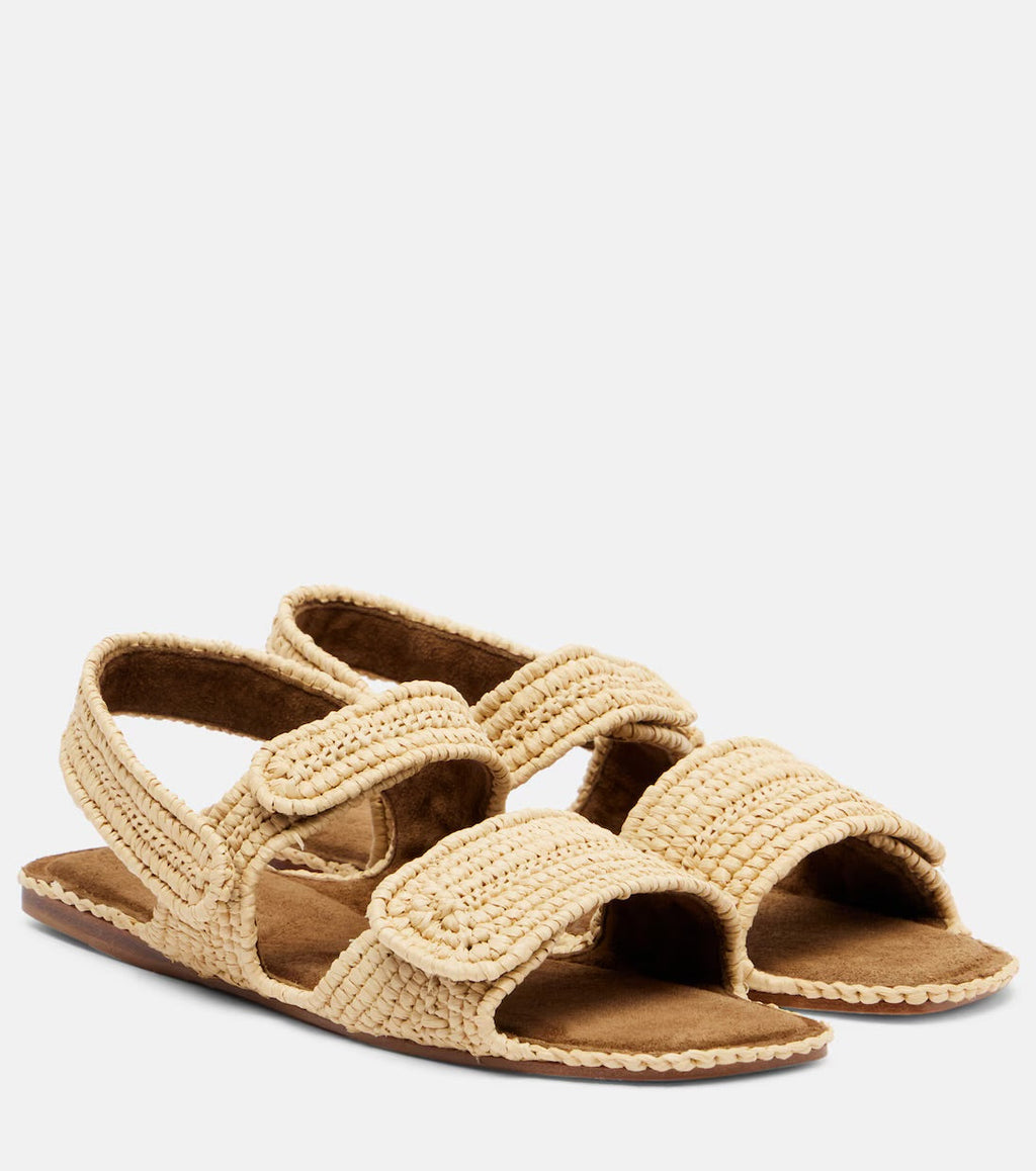 Khaite Boden Leather-Trimmed Raffia Sandals