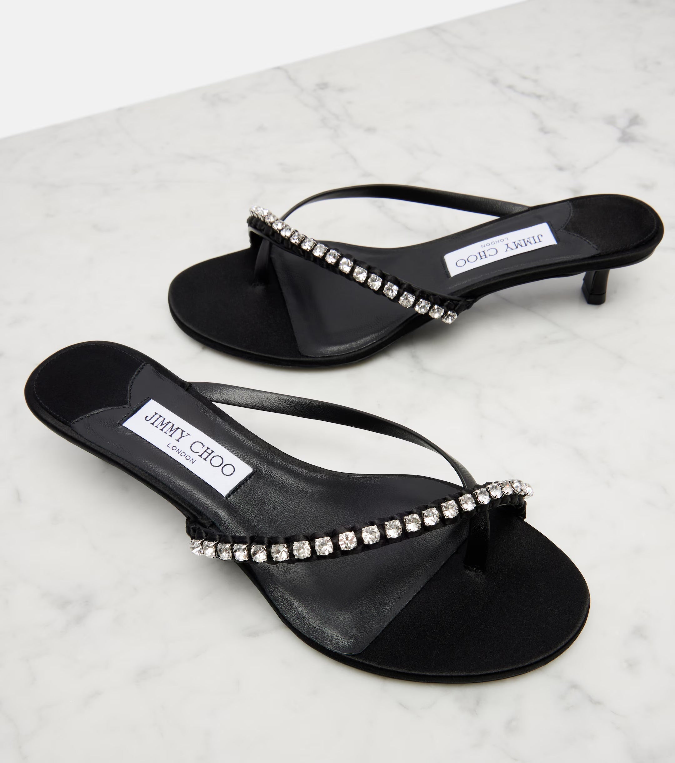 Jimmy Choo Dila 35 Leather and Satin Thong Sandals – Black