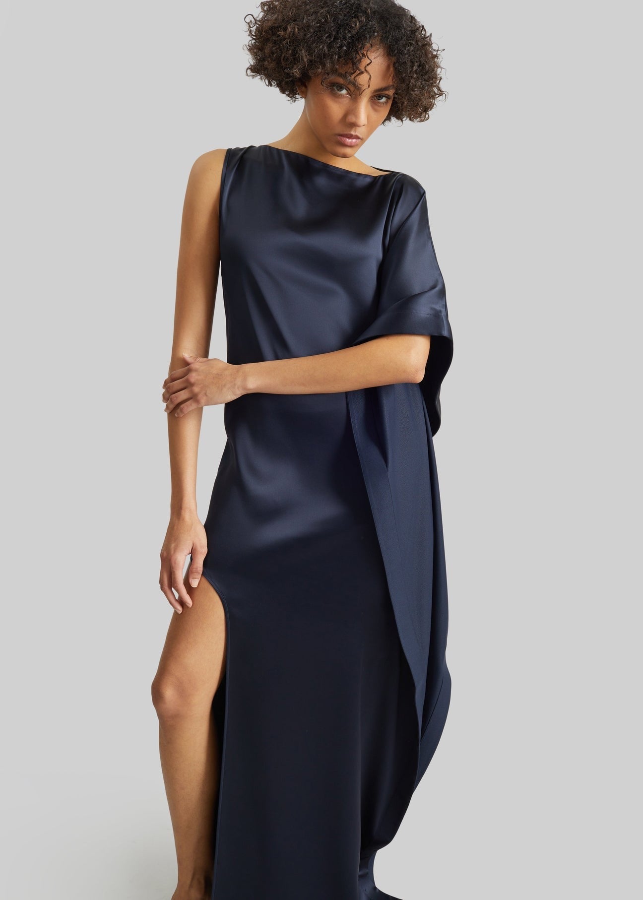 Bevza Asymmetric Maxi Dress - Dark Ink Navy