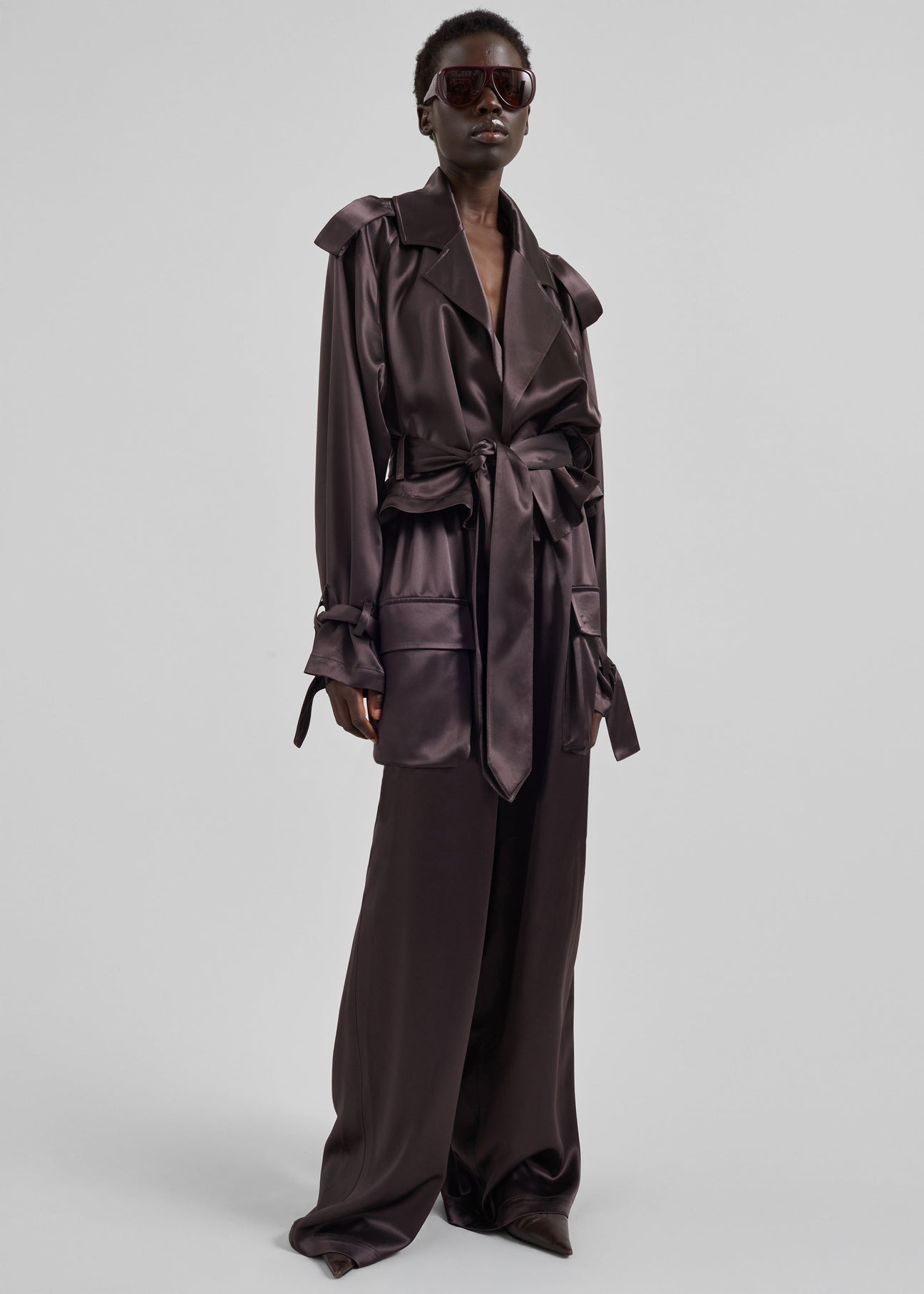 Simona Cropped Satin Trench Coat