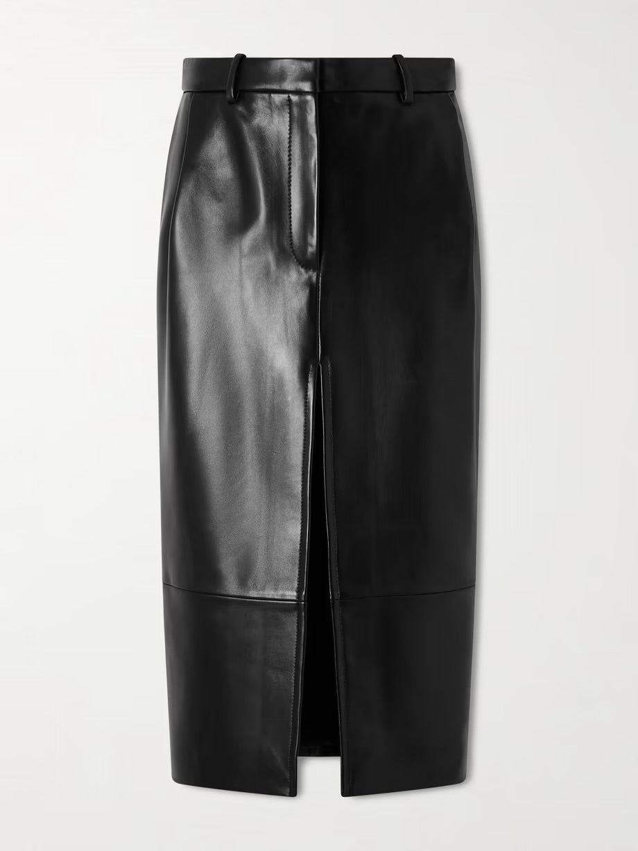 KHAITE
Anden paneled leather midi skirt
