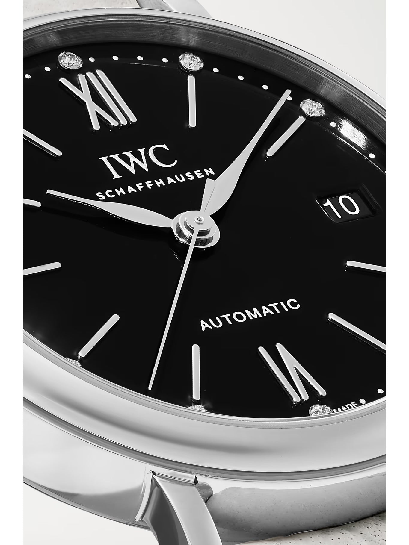 IWC Schaffhausen Portofino 37mm Automatic Stainless Steel, Textured-Leather and Diamond Watch