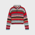 Polo Sweater in Mouline Alpaca and Wool — Red/Multicolor
