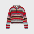 Polo Sweater in Mouline Alpaca and Wool — Red/Multicolor