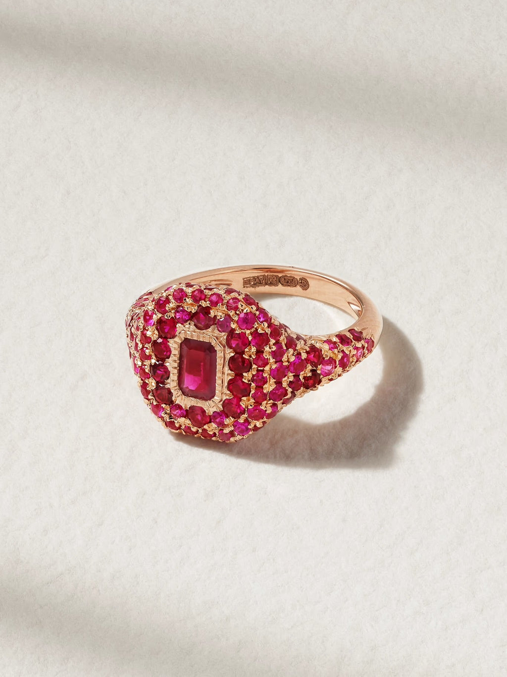 Ruby Pavé Signet Ring, 18K Rose Gold