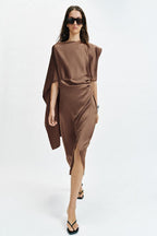 Satin Cape Midi Dress