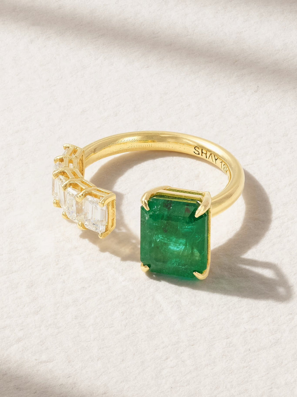 Floating Emerald and Diamond Ring, 18K Gold