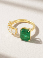Floating Emerald and Diamond Ring, 18K Gold