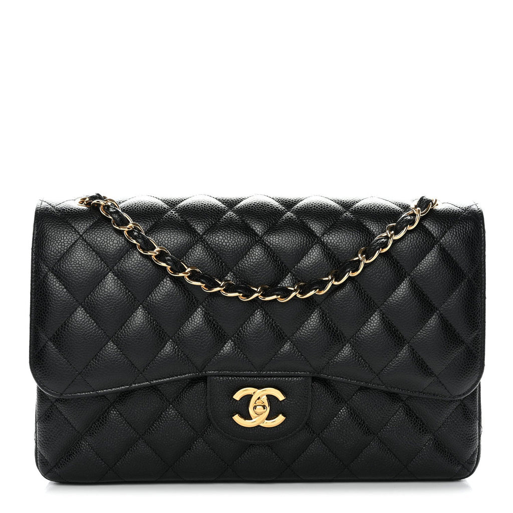 Caviar Quilted Jumbo Double Flap Black
