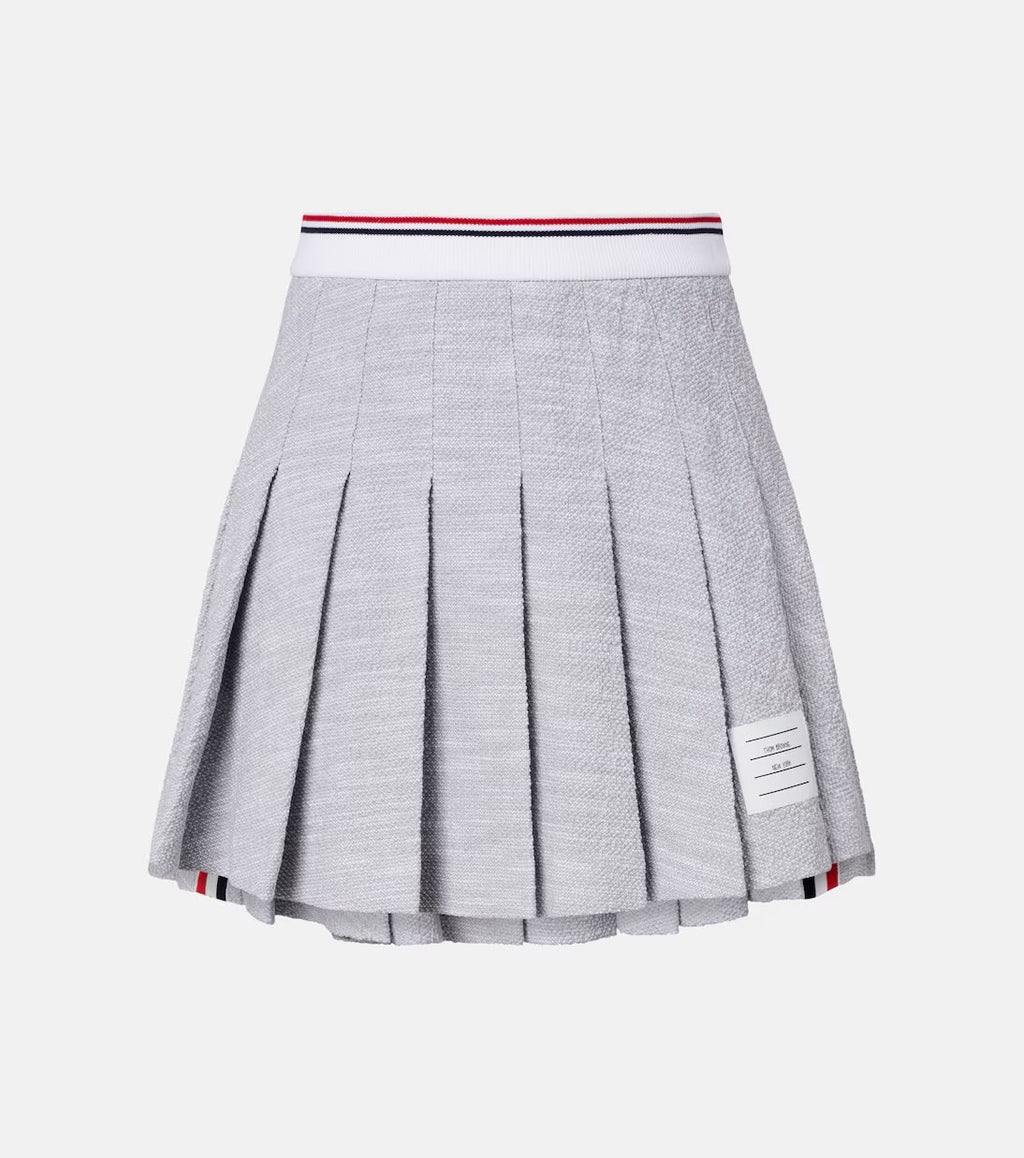 Thom Browne Pleated Cotton-Blend Tweed Miniskirt – Grey