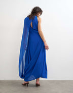 Topshop Draped Hem Chiffon Midi Occasion Dress in Cobalt