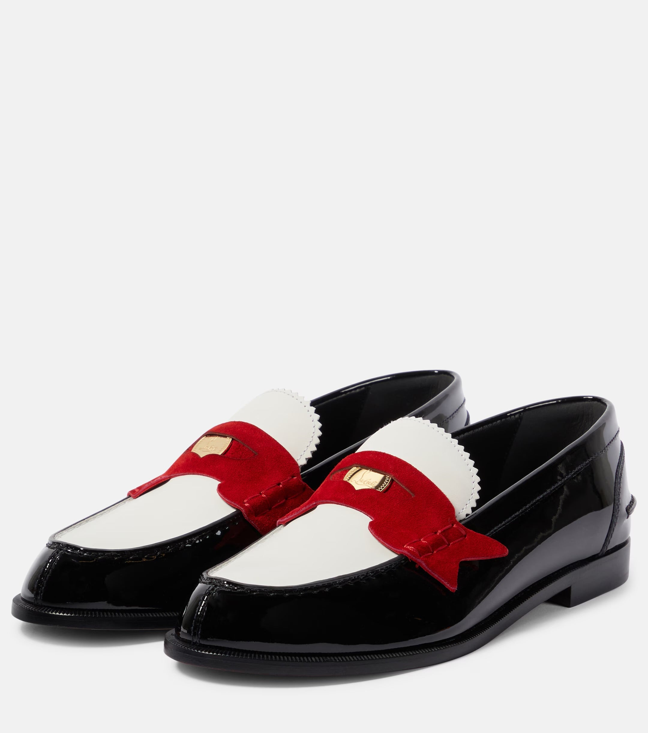 Christian Louboutin Penny Suede-Trimmed Patent Leather Loafers