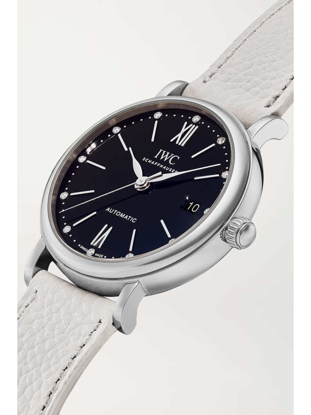IWC Schaffhausen Portofino 37mm Automatic Stainless Steel, Textured-Leather and Diamond Watch