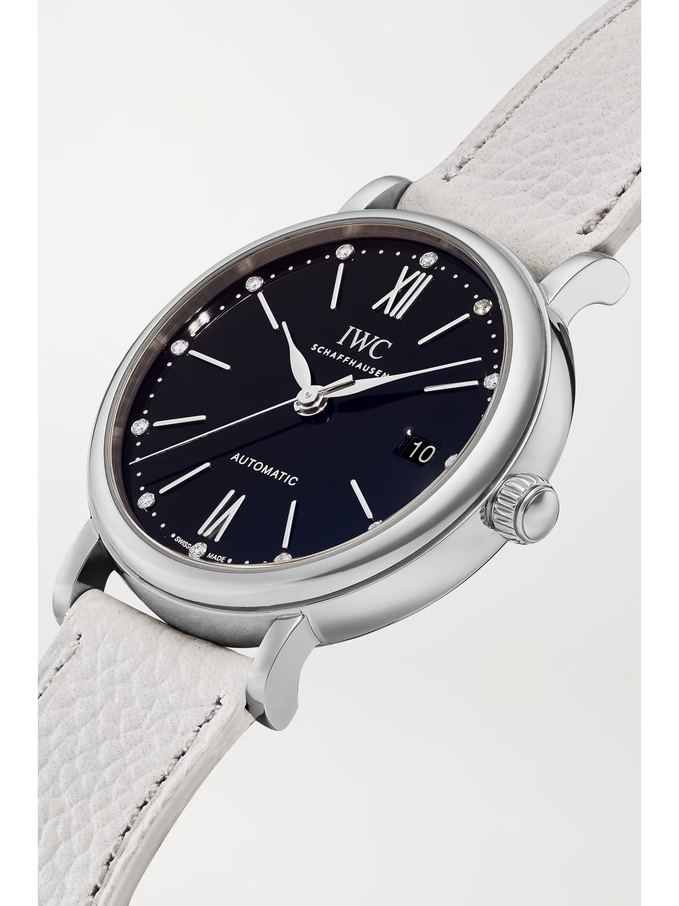 IWC Schaffhausen Portofino 37mm Automatic Stainless Steel, Textured-Leather and Diamond Watch